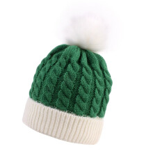 Unisex gebreide babymuts Zacht en ademend Pom Bonnet-Wit Groen