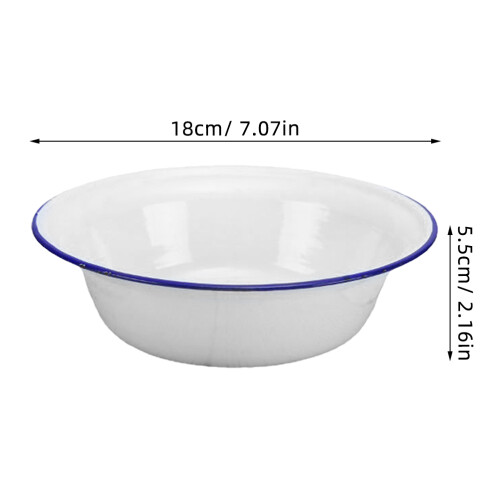 White Enamelware Bowl Vintage Decorative Soup Serving Basin 2