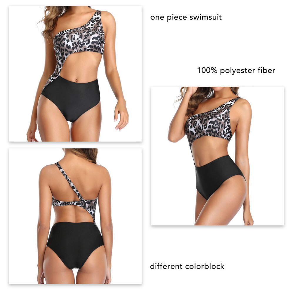 Women's Colorblock One Shoulder Bikini Swimsuit High Waist Black M-image-OPC-PMKFJ85-NEW