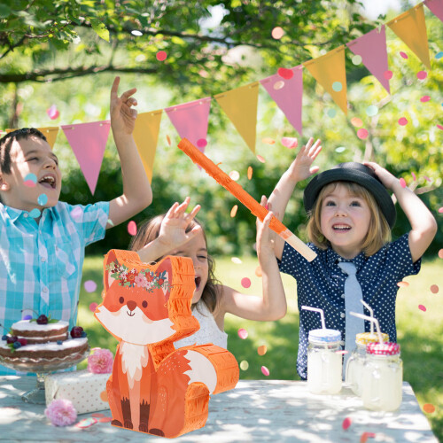 1Sats Rävpinata I Papper Orange För Barnkalas Festlig 2
