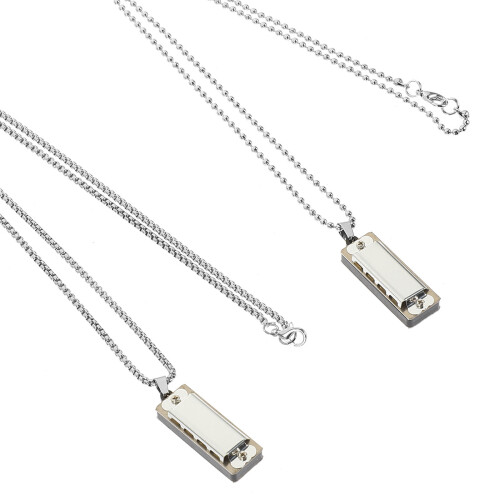2St Silver Harmonica Halsband Barn Smycke Mini Musikinstrument