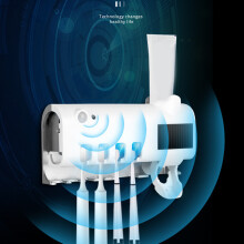 UV Toothbrush Holder Cleaner Wall Mounted with Dispenser White