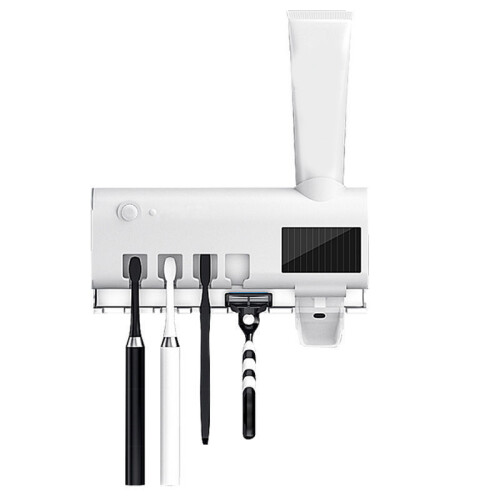 UV Toothbrush Holder Cleaner Wall Mounted with Dispenser White 1