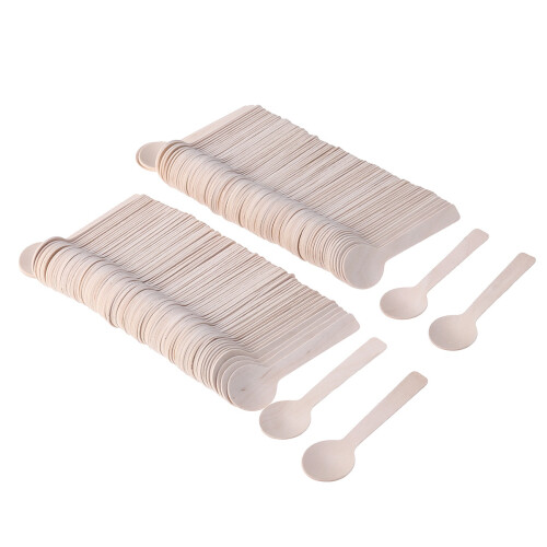 200Pcs Engångs Träsbestick 100Mm För Party, Glass Efterrätt