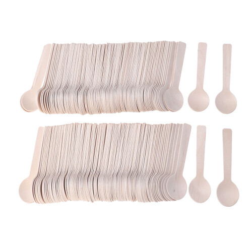 200Pcs Engångs Träsbestick 100Mm För Party, Glass Efterrätt 2