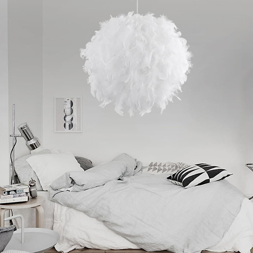 Kikidex (As Show, One Size) Chandelier Suspension Light Fixture In Feather Design Sphere Shape E27 40W For Bedroom Decoration White