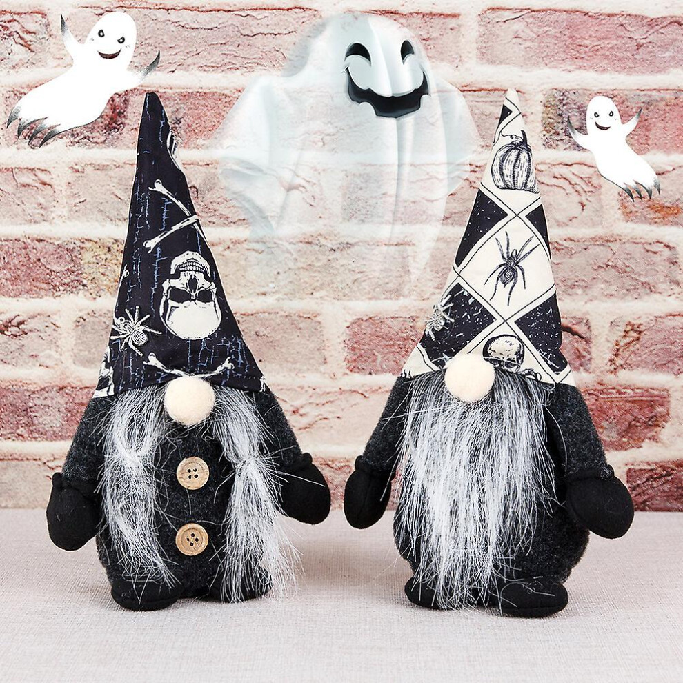 Kikidex (As Show, One Size) 2Pcs Halloween Ghost Festival Black And White Skull Faceless Old Man Halloween Decorations Dwarf Doll Ornaments