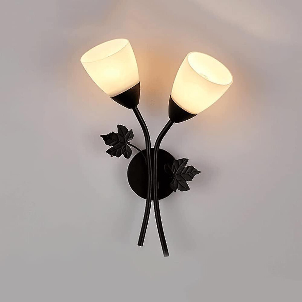 Kikidex (As Show, One Size) Rose Flower Shape Designer Wall Lamp, Nordic Modern Wall Light With Milky White Glass Lampshade, E27 Wall Light Fixtureblack
