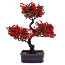 3Pcs Red Fake Bonsai Tree Plastic Simulation Plant for Table Decor