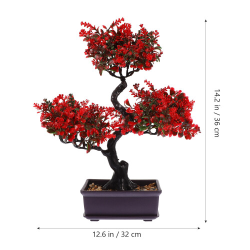 3Pcs Red Fake Bonsai Tree Plastic Simulation Plant for Table Decor 1