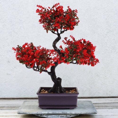 3Pcs Red Fake Bonsai Tree Plastic Simulation Plant for Table Decor 2