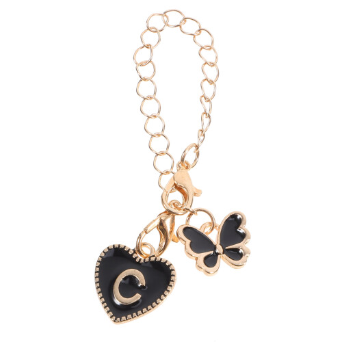 2Pcs Reusable Black Iron Initial Letter Charm Keychain for Cups