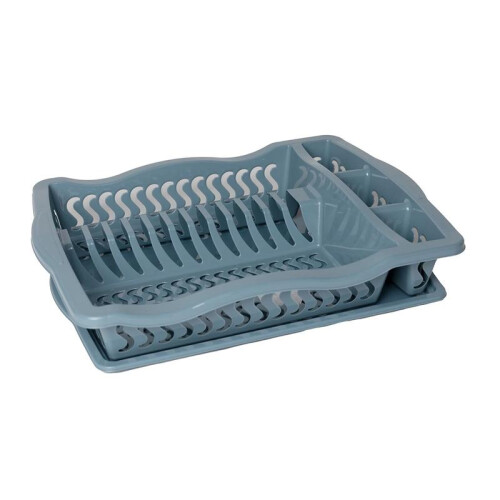 (Blue) Plastic Dish Drainer Rack Tray Cutlery Plate Cup Holder