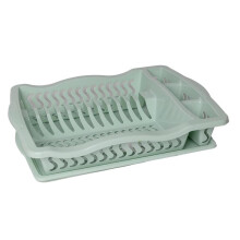 (Green) Plastic Dish Drainer Rack Tray Cutlery Plate Cup Holder