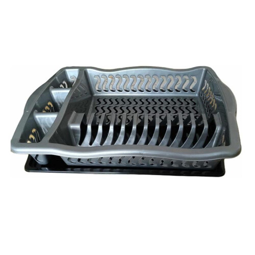 (Grey) Plastic Dish Drainer Rack Tray Cutlery Plate Cup Holder