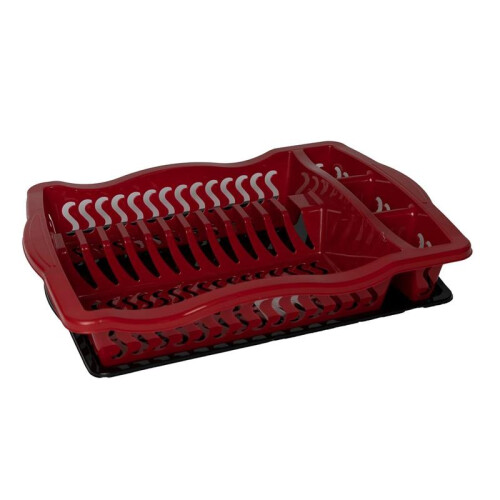 (Red) Plastic Dish Drainer Rack Tray Cutlery Plate Cup Holder