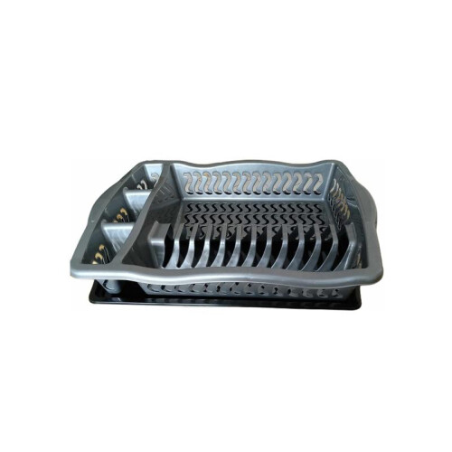 (Grey) Plastic Dish Drainer Rack Tray Cutlery Plate Cup Holder 1
