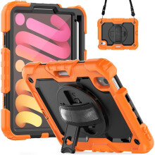 Étui pour iPad Mini 6 8.3” avec Support et Bandoulière Orange — coque antichoc tablette, housse protection enfant