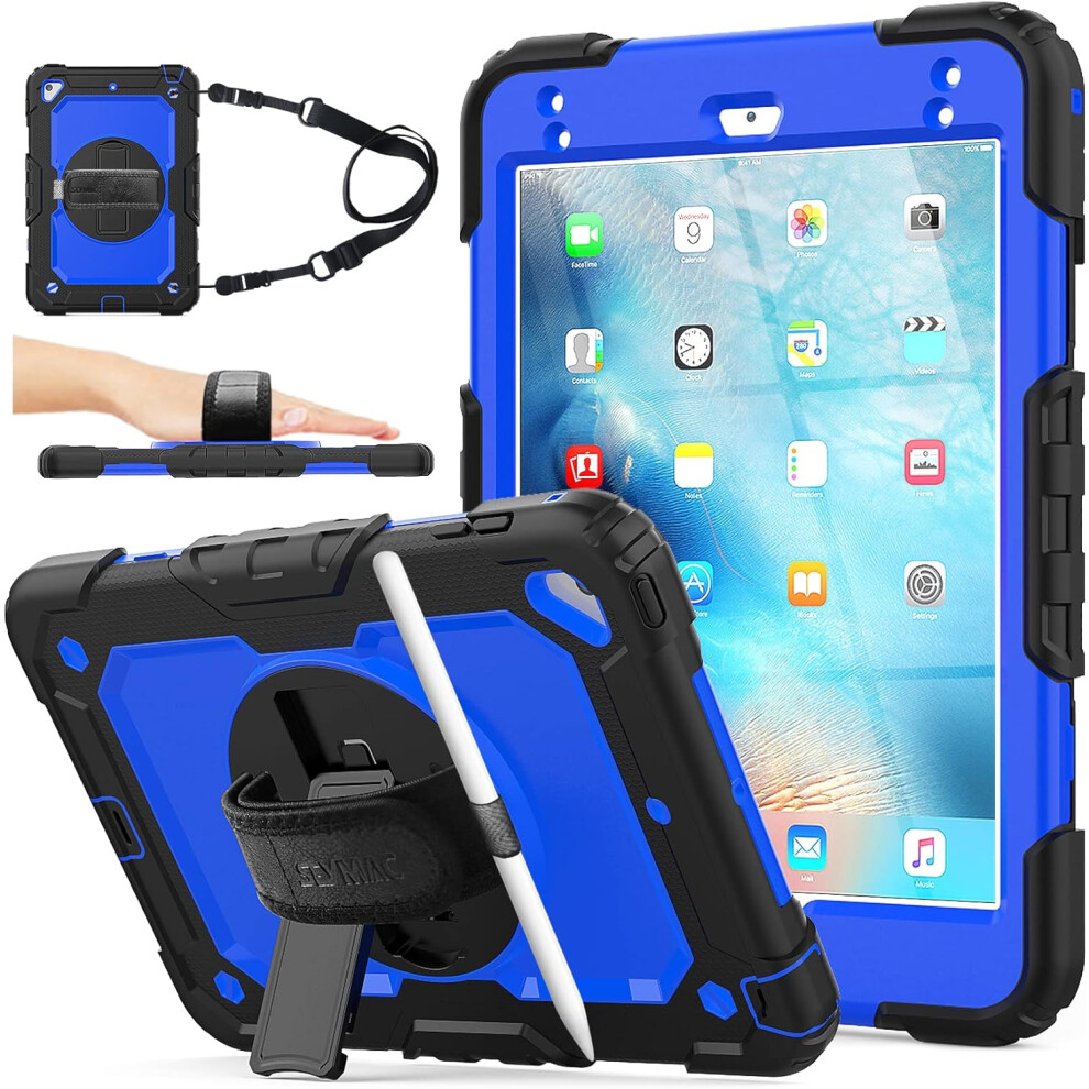 Heavy Duty Case For Samsung Tab A 8.0 - Shockproof Cover With 360 Rotating Kickstand, Hand & Shoulder Strap For T290 Blue 5906792643393