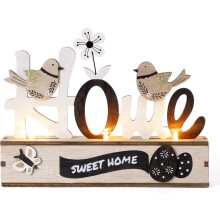 Décoration de Pâques en bois avec lumières LED Ornement de fête 22x17 cm