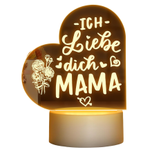 Lampe LED décorative Je t'aime Maman 18x10 cm, lumière chaude, cadeau original pour anniversaire ou Fête des Mères, USB/piles