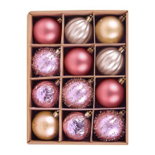 Shatterproof Christmas Tree Baubles - Set of 12 Red, Pink & Gold 6cm Ornaments with Mixed Finishes for Festive Hanging Decoration