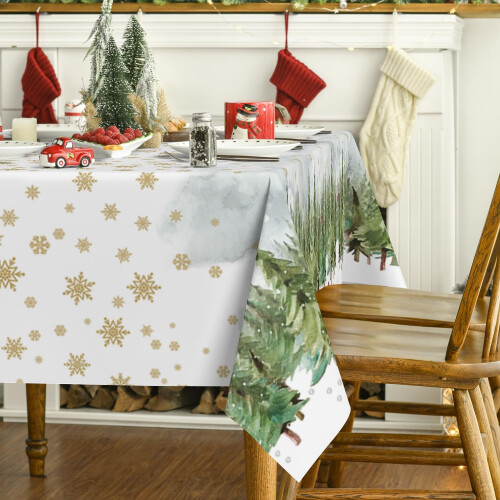 Nappe de Noël Blanche avec Sapins pour Noël Douce Durable 100x140cm 2