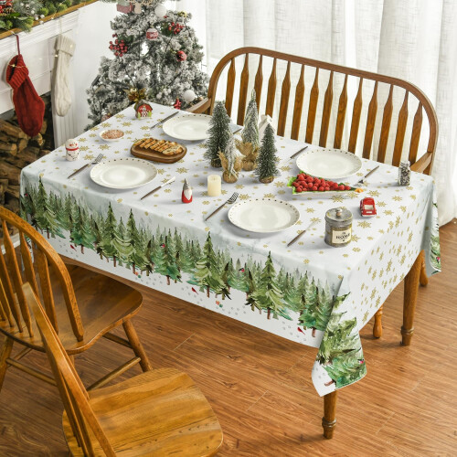 Nappe de Noël Blanche avec Sapins pour Noël Douce Durable 100x140cm 1