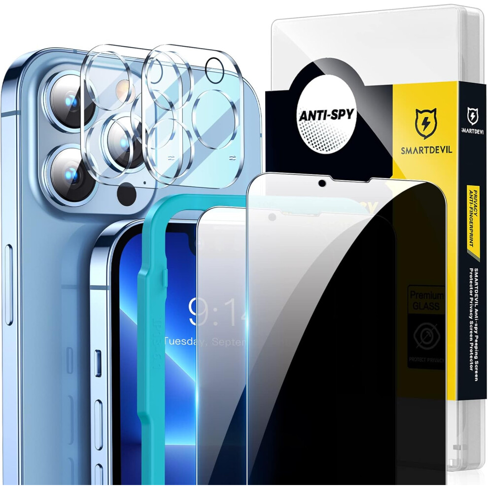 Iphone 13 Pro Privacy Screen Protector - 2-Pack 9H Tempered Glass With Camera Lens Protector & Easy Alignment Frame 5902362811636