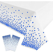 Ensemble de 2 Nappes Jetables Blanches Ă Pois Bleus 137 x 274 cm