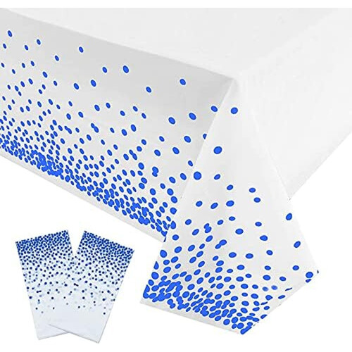 Ensemble de 2 Nappes Jetables Blanches à Pois Bleus 137 x 274 cm