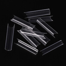 (Clear) 500PCS Pre Pinched C Curve HALF COVER False Nail Tips Straight Square French Tip