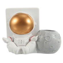 2Stk Resin Astronaut Deko Handyhalter Stifthalter Weiß Gold
