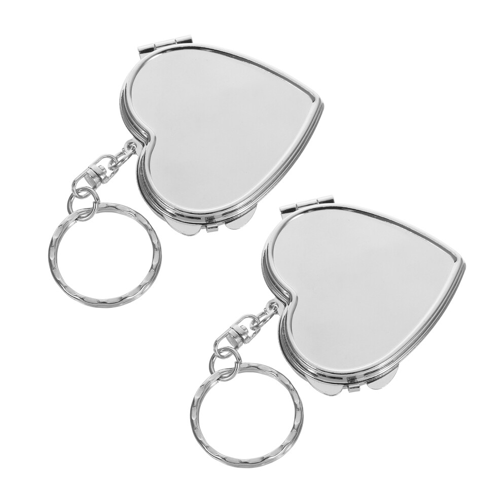 Inoomp Silver 4Pcs Mini Heart-Shaped Pocket Mirror Keychain Compact For Women