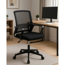 Ashford Black Home Office Chair Mesh Back Ergonomic Computer Desk Swivel Chair Adjustable Height with Fixed Lumbar Support and Arm Rests