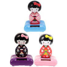 6Pcs Cute Small Kimono Doll Car Ornaments Plastic Solar Desktop Decor