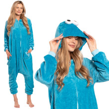 Adult Cookie Monster Onesie Costume - Blue One-Piece Kigurumi Pajamas for Loungewear, Cosplay & Parties, Size M