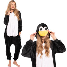 Women's Penguin Onesie Pyjamas - Adult Kigurumi All-in-One Hooded Animal Costume Loungewear, Black, Size L (165-175 cm)