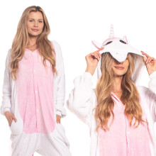 Women's Unicorn Onesie Pyjamas - Hooded Kigurumi Jumpsuit Loungewear & Fancy Dress Costume in Light Pink, Size S