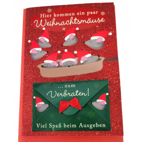 Weihnachtskarte mit deutschem Glitzerumschlag 7x11,5 cm Rot