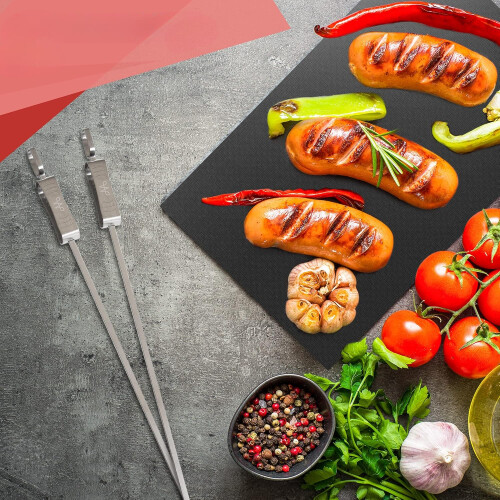 Ensemble de Brochettes à Broche 5 pièces avec Tapis de Grill 2