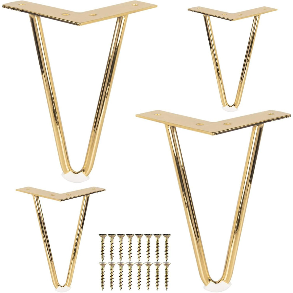 Kikidex (As Show, One Size) Msbd 10Cm Metal Furniture Legs, 4Pcs Iron Hairpin Table Legs With Screws - Gold