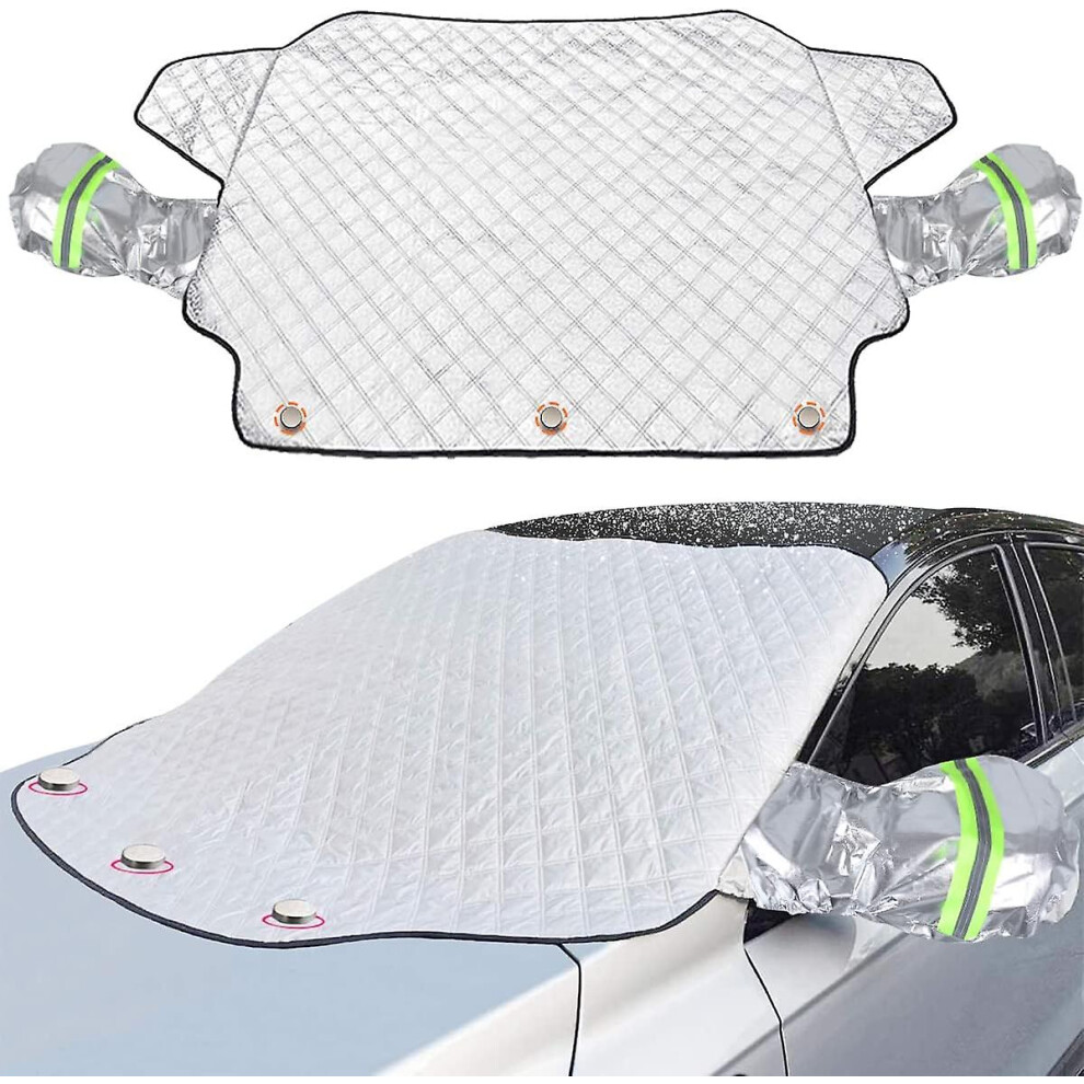 Kikidex (As Show, One Size) Car Windshield Cover-Snow Cover-Magnetic Cover With Rearview Mirror Cover-Wind, Snow And Frost Resistant 193X126