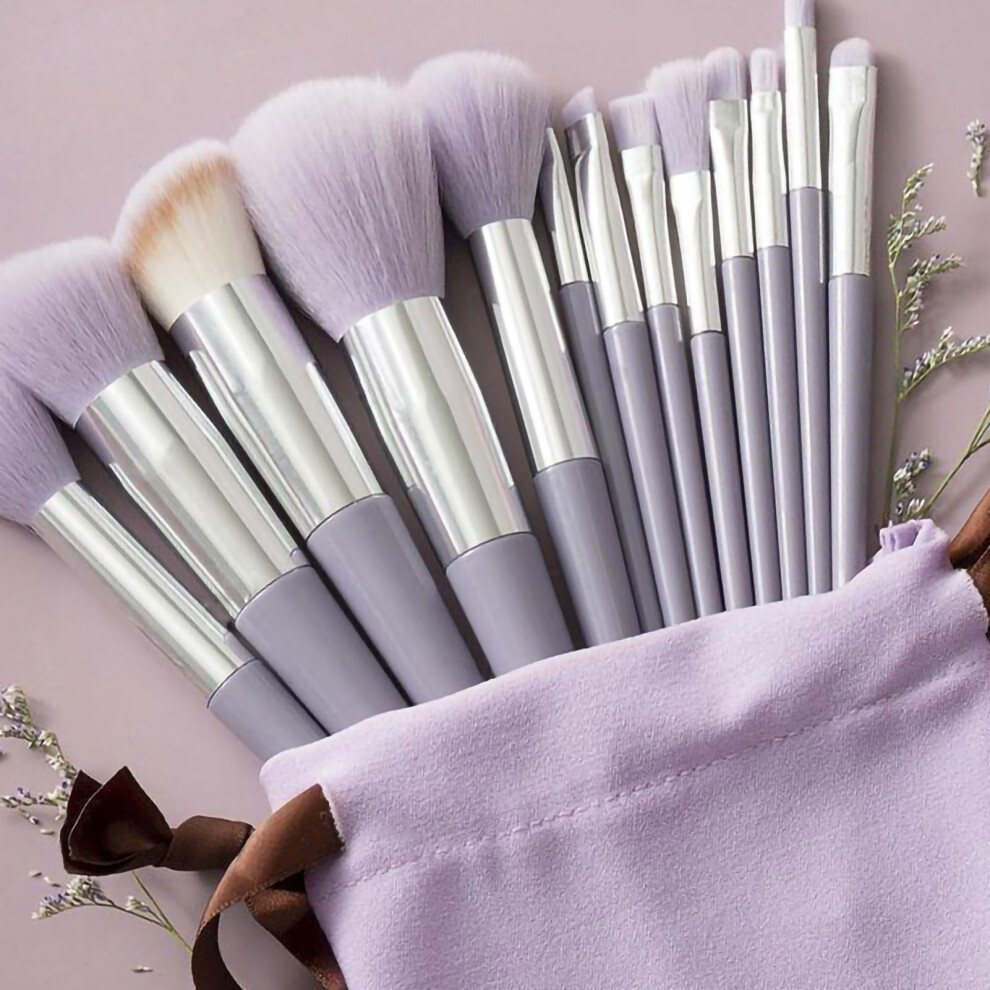13pcs Makeup Brush Set, Handheld Soft Blending Kit, Purple