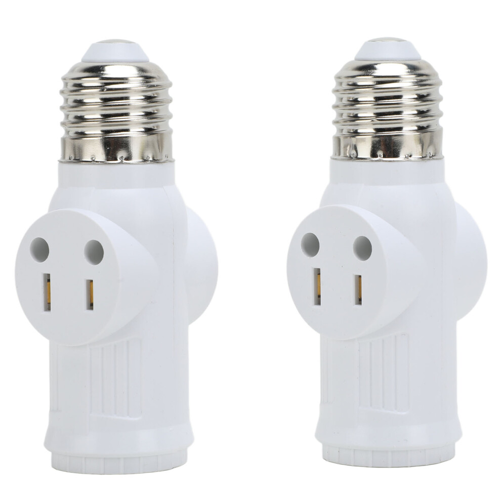 Durable 2Pcs E26 Socket Adapter With Additional 3 Prong Dual Outlets White 8201356990294