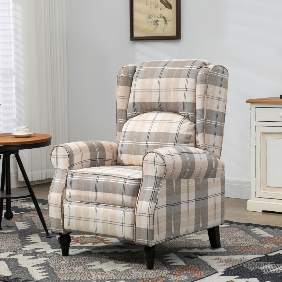 Bobobiy Wingback Recliner Armchair For Living Room, Pushback Reclining Chair With Round Armrests, Footrest And Rubber Wood Legs, Khaki - Khaki - Image 5