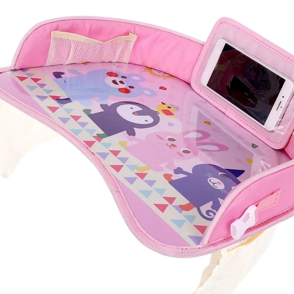 Kids Travel Tray Seat Organizer with Transparent Bag & Side Pocket