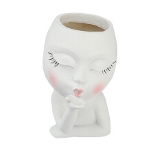 Resin Garden Flower Pot with Mannequin Face 3.5L 20cm White Color
