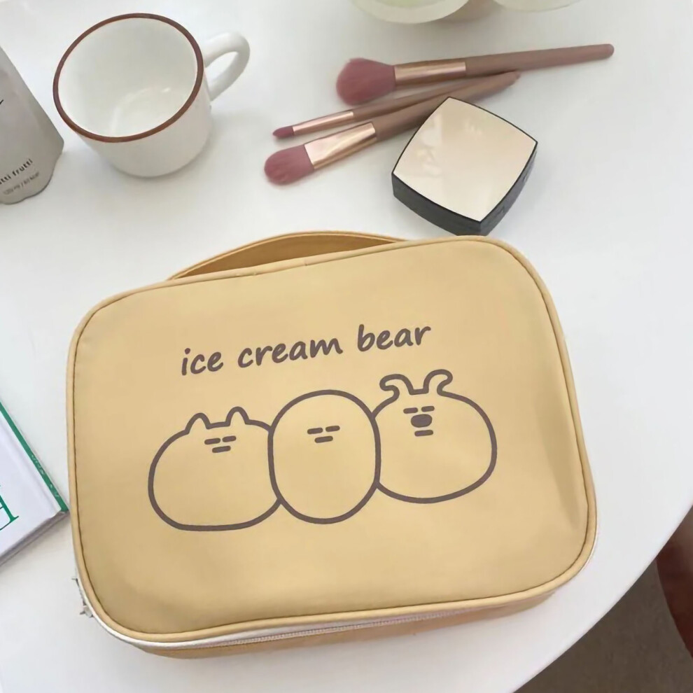 Cute Bear Canvas Toiletry Bag for Girls Students, Yellow Ice Cream Design-image-OPC-PMKK96N-NEW