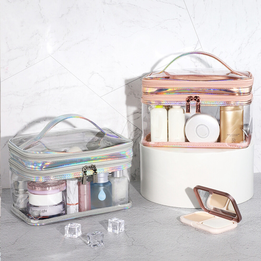 Transparent Double Layer Cosmetic Bag Waterproof 150G Rhombus Black 9411357003360
